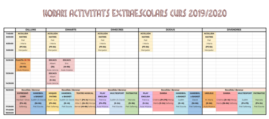 Activitats Extraescolars 2019-20 – Oferta i Inscripció